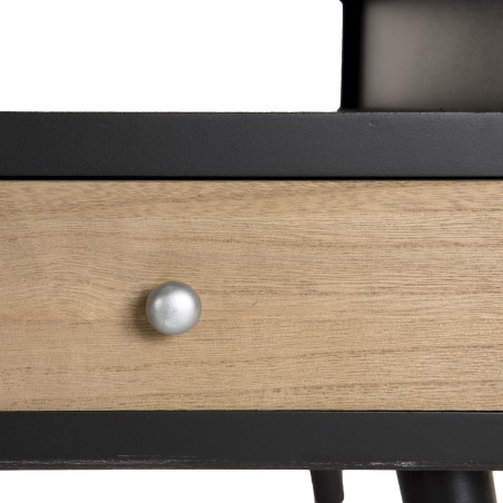 Table basse LEON noire 8 tiroirs marrons motifs Pin