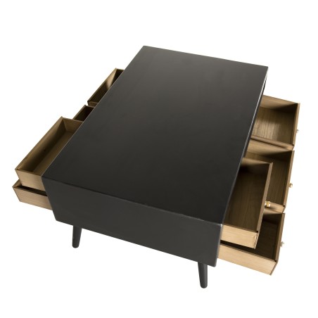LEON - Black Coffee Table with 8 Brown Drawers