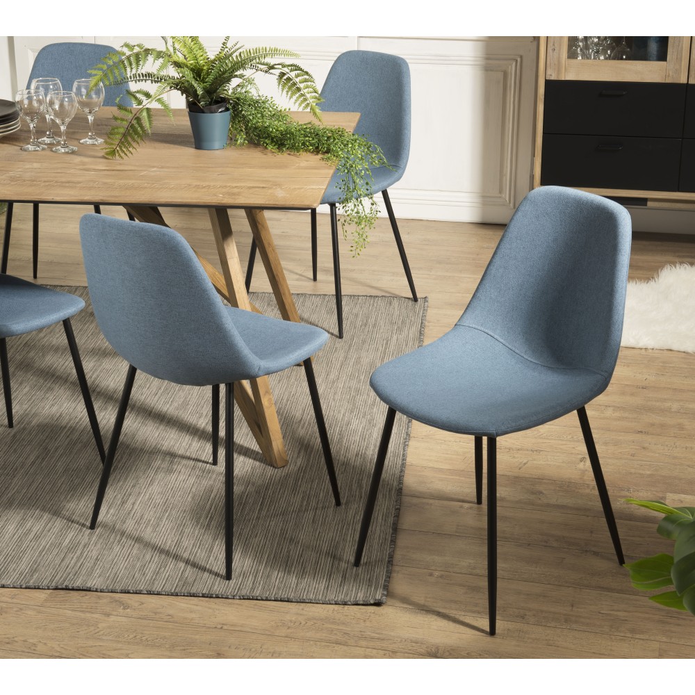 TOM - Set of 2 Blue Fabric Chairs with Black Metal Legs TOM - Set of 2 Blue Fabric Chairs with Black Metal Legs