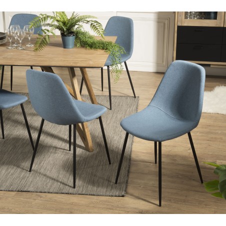 TOM - Set of 2 Blue Fabric Chairs with Black Metal Legs
