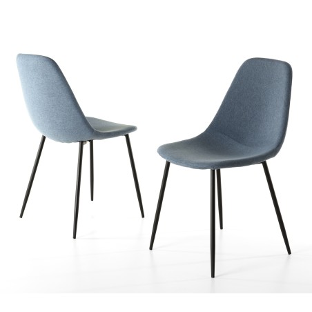 TOM - Set of 2 Blue Fabric Chairs with Black Metal Legs