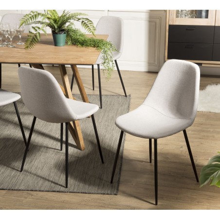 Lot de 2 chaises TOM - Tissu blanc écru - Pieds métal noir
