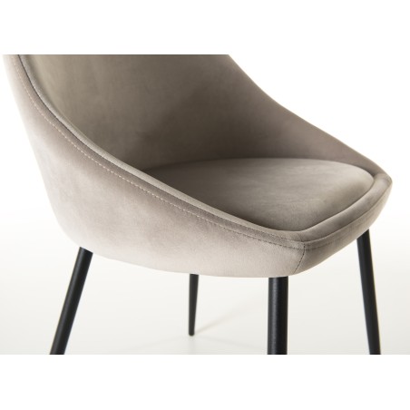 TOM - Set of 2 Beige Suede Chairs with Black Metal Legs