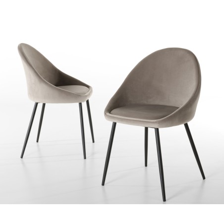 TOM - Set of 2 Beige Suede Chairs with Black Metal Legs
