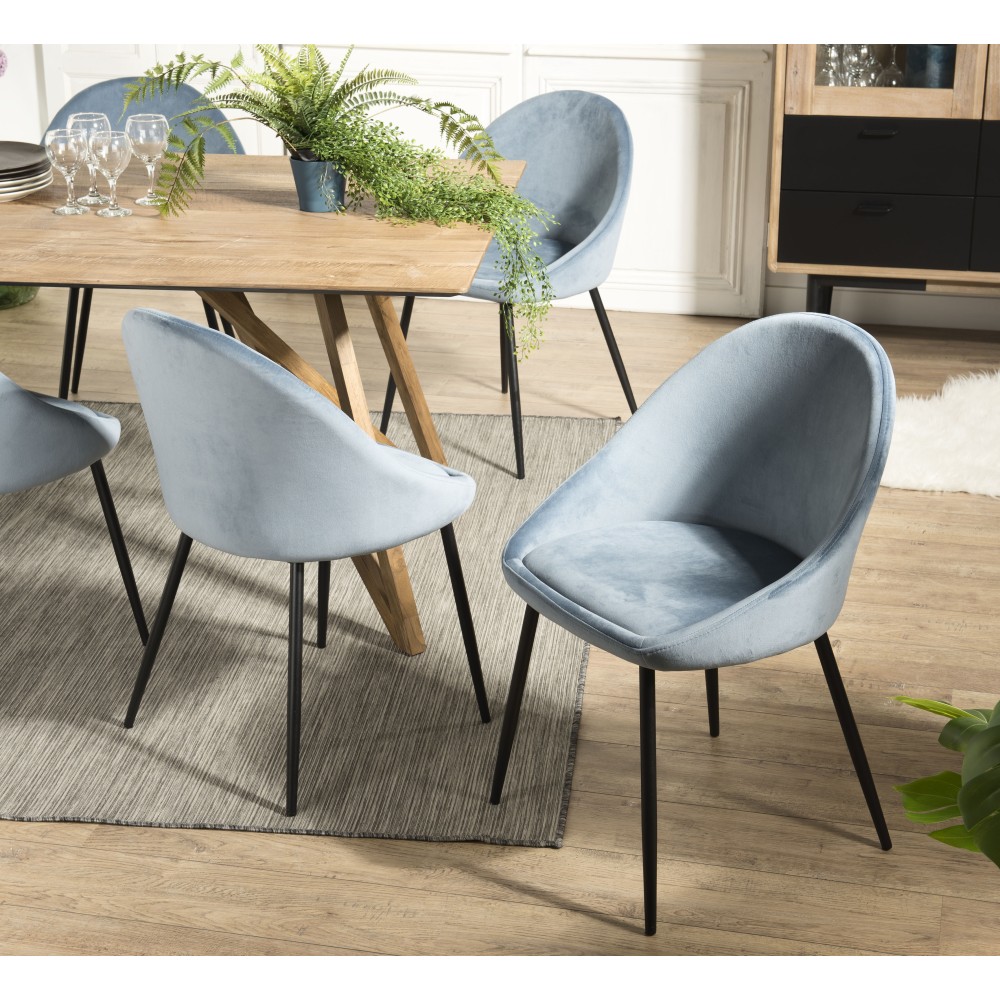 TOM - Set of 2 Blue Velvet Chairs with Black Metal Legs TOM - Set of 2 Blue Velvet Chairs with Black Metal Legs