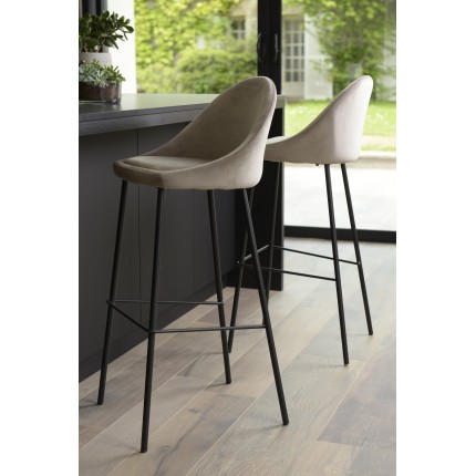 Lot 2 tabourets bar velours chamois beige