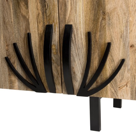 INDRA Mango Wood Sideboard 177x45cm 4 Doors 2 Decorative Shelves Metal Legs