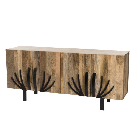 INDRA Mango Wood Sideboard 177x45cm 4 Doors 2 Decorative Shelves Metal Legs
