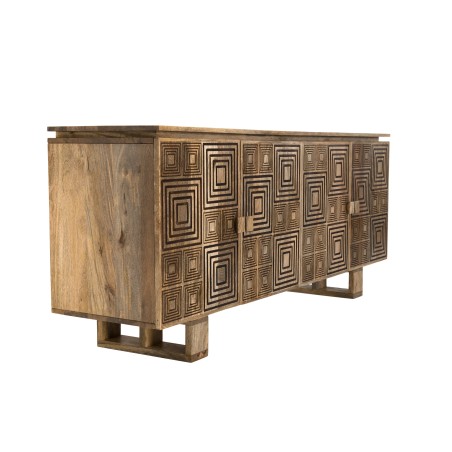 INDRA Mango Wood Sideboard 177x45cm - Black Goa Motifs