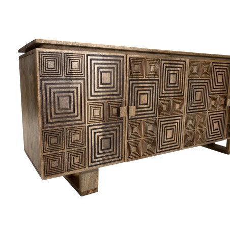 INDRA Mango Wood Sideboard 177x45cm - Black Goa Motifs