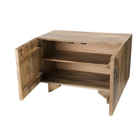 Buffet bois Manguier INDRA 83x45cm 2 portes 2 étagères