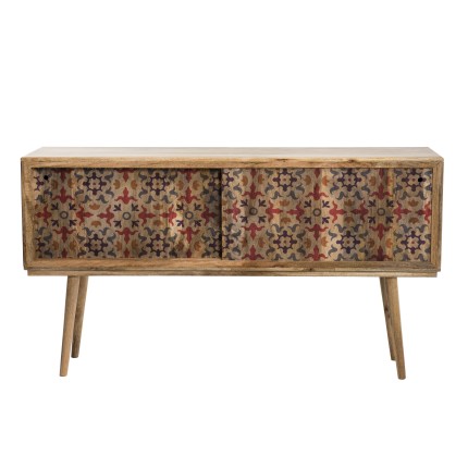 INDRA Mango Wood Console Table 160x35cm - 2 Sliding Doors 1 Shelf