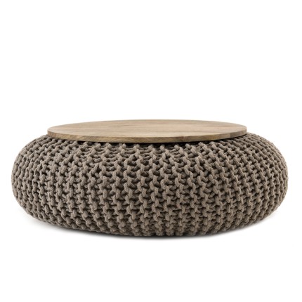 Table d'appoint ronde INDRA 80x80cm bois Manguier et coton Macassar gris