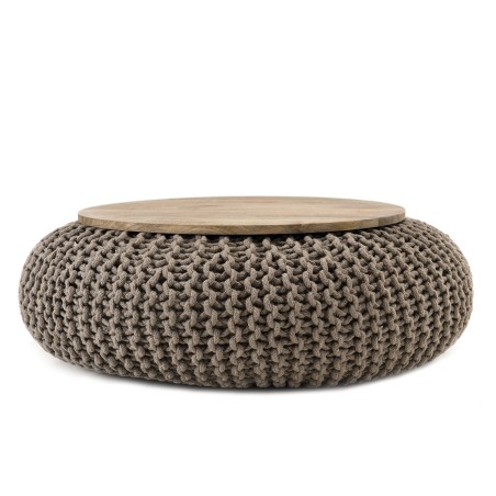 Table d'appoint ronde INDRA 80x80cm bois Manguier et coton Macassar gris