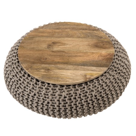 Table d'appoint ronde INDRA 80x80cm bois Manguier et coton Macassar gris