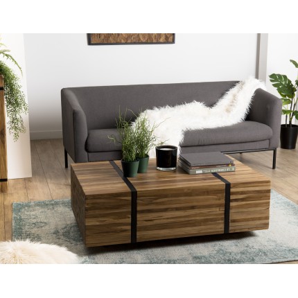 SAM Rectangular Coffee Table 110x70cm - Teak Wood with Black Metal