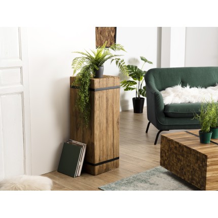 SAM - Table d'appoint carrée "L" 34x34cm bois Teck recyclé cerclée métal noir