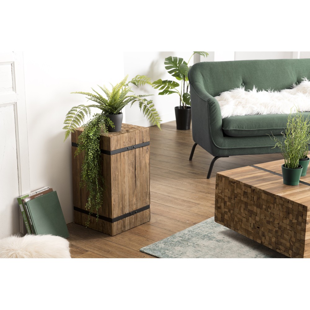 SAM - Table d'appoint carrée "M" 34x34cm bois Teck recyclé cerclée métal noir