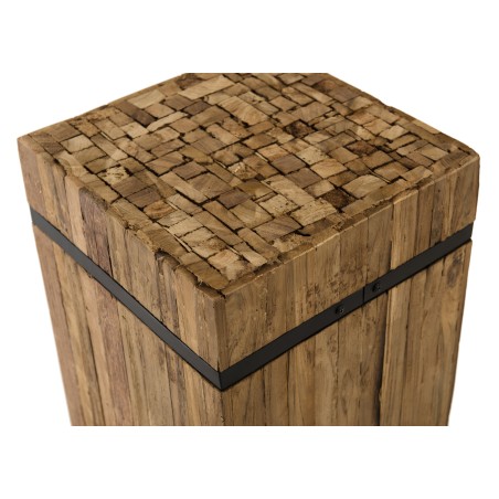 SAM - Table d'appoint carrée "M" 34x34cm bois Teck recyclé cerclée métal noir