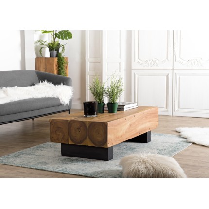 Table basse poutres SAM 120x60cm bois Suar pieds noirs