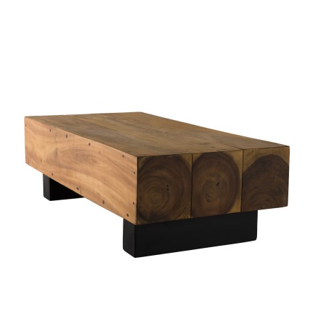 Table basse poutres SAM 120x60cm bois Suar pieds noirs