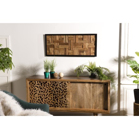 SAM - Décoration murale bois rectangulaire mosaïque Teck recyclé nature