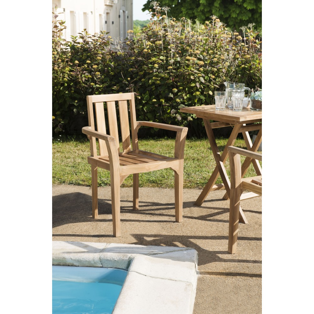 FUN - Set of 2 Stackable Teak Wood Garden Armchairs FUN - Set of 2 Stackable Teak Wood Garden Armchairs