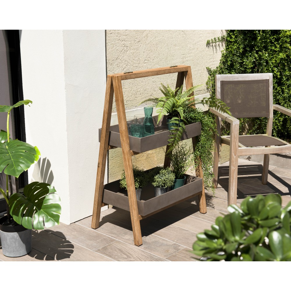 HECTOR Plant Stand and Resin Shelf - Concrete and Acacia - Small Size