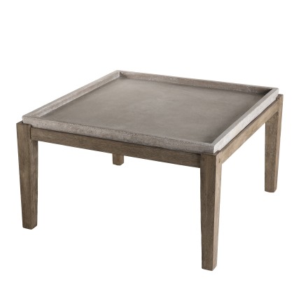 HECTOR - Square Concrete Garden Coffee Table 83x83 cm with Acacia Wood Legs