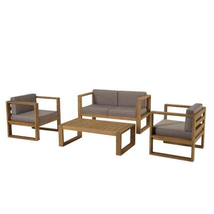 KIM Teak Wood Garden Furniture Set - Premium Solid Teak - 1 Sofa, 2 Armchairs, Coffee Table