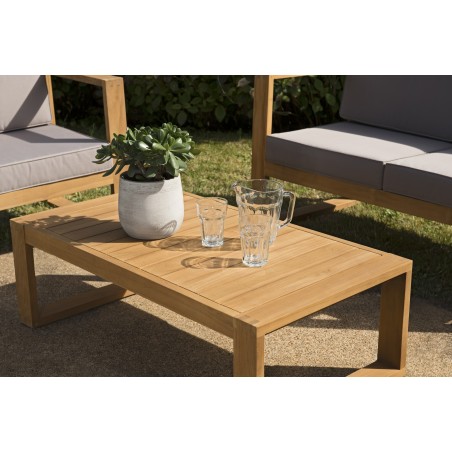 Salon de jardin en bois teck KIM - 1 Canapé 3p., 2 fauteuils, 1 table basse