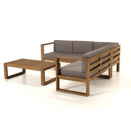 KIM Teak Wood Garden Furniture Set: 5-Seater Corner Sofa & Coffee Table