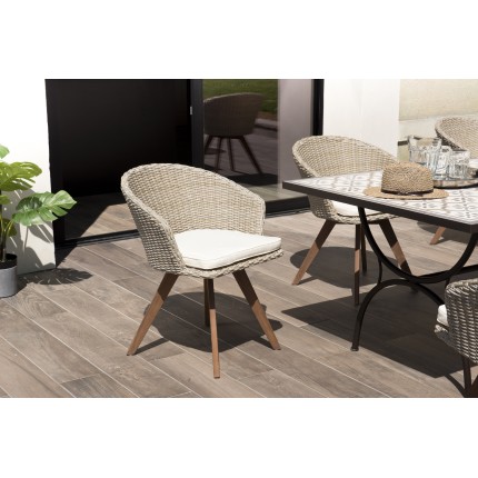 VICTOIRE Garden Chair - Natural Synthetic Rattan with Ecru Cushion