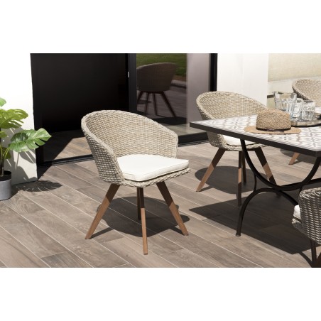 VICTOIRE Garden Chair - Natural Synthetic Rattan with Ecru Cushion