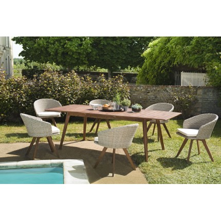 Salon de jardin VICTOIRE en bois 8/10 pers - Table extensible et fauteuils en rotin