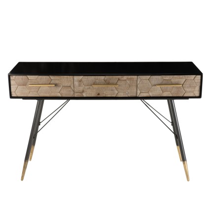 Console noire 3 tiroirs scandi bois Sapin marqueté