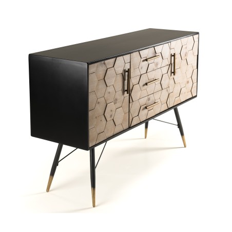 Buffet DORRIE noir 2 portes 3 tiroirs