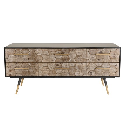 DORRIE - Black TV Stand with 6 Drawers, Scandi-Style