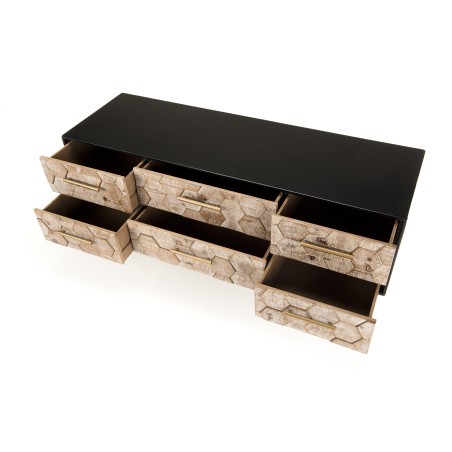 DORRIE - Black TV Stand with 6 Drawers, Scandi-Style