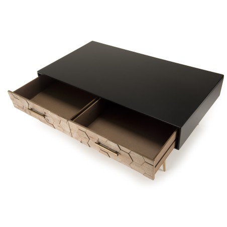 DORRIE Black Rectangular Coffee Table with 2 Drawers