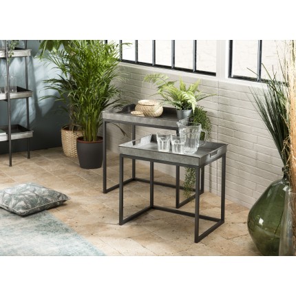 HELENA Set of 2 Nesting Side Tables - Zinc Rectangular Tops