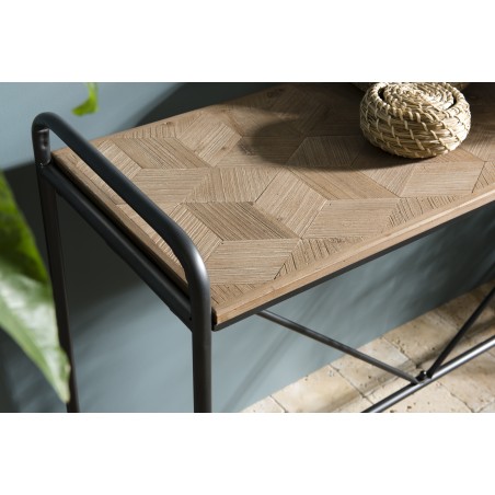 Console HELENA - Sapin marqueté - Pieds métal noir
