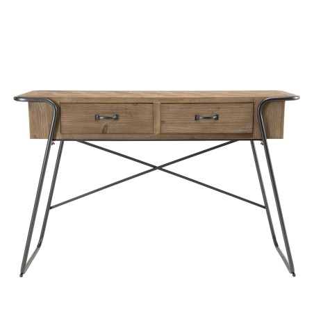HELENA Console - 2 Drawers Natural Fir Wood Top Metal Legs