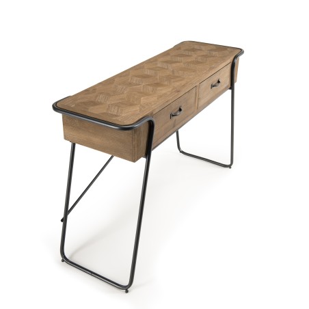 HELENA Console - 2 Drawers Natural Fir Wood Top Metal Legs