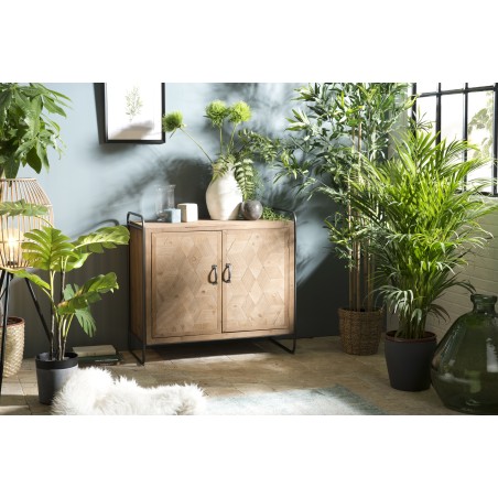 HELENA Buffet 2 Doors Fir Wood Marquetry Metal Legs