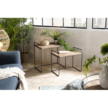 HELENA Set of 2 Nested Side Tables - Fir Wood Rectangular Tops