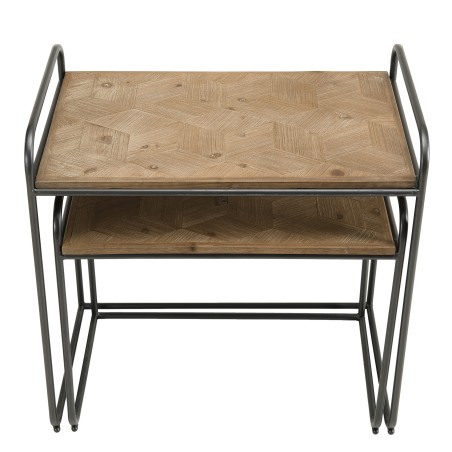 HELENA Set of 2 Nested Side Tables - Fir Wood Rectangular Tops