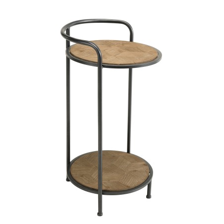 HELENA Round Side Table with 2 Levels Fir Marquetry Metal Legs