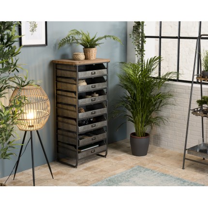 Chiffonnier HELENA - Meuble 7 tiroirs Zinc et Sapin
