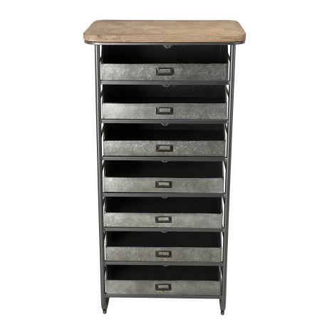 Chiffonnier HELENA - Meuble 7 tiroirs Zinc et Sapin